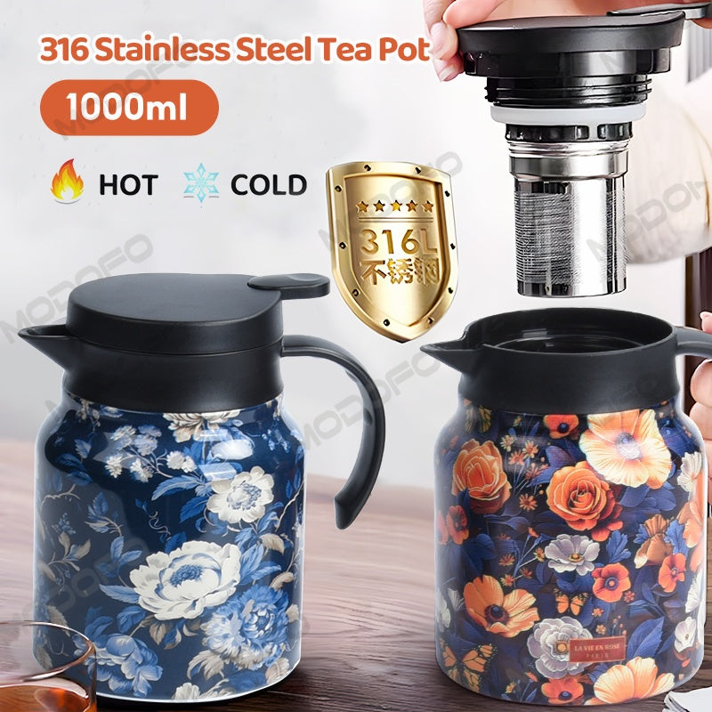 MODOFO 316 Stainless Steel Thermos Teapot | 1 L Thermal Coffee Pot for Hot and Cold Drinks