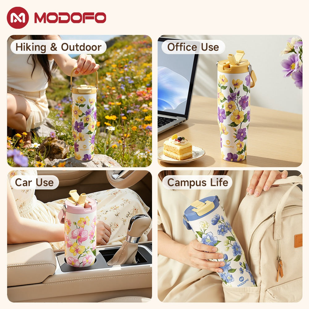 MODOFO 40oz Stainless Steel Insulated Tumbler with Straw – Large Capacity, Dual-Lid Design, Vacuum-Sealed for Hot & Cold Drinks