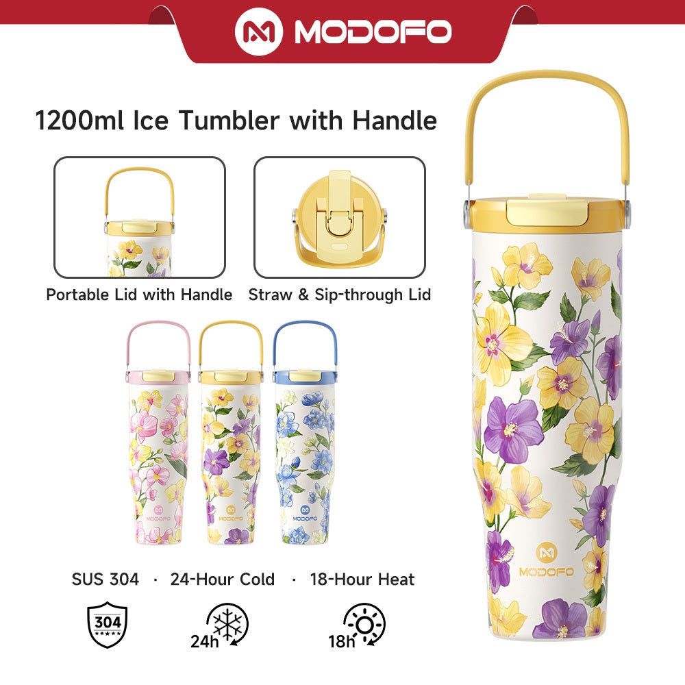 MODOFO 40oz Stainless Steel Insulated Tumbler with Straw – Large Capacity, Dual-Lid Design, Vacuum-Sealed for Hot & Cold Drinks