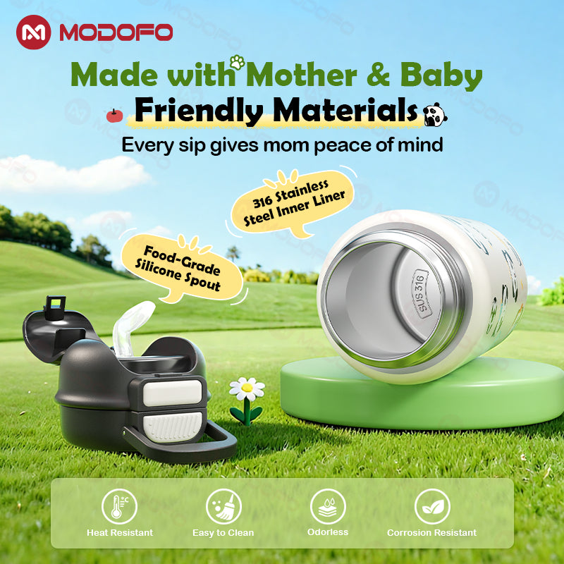 Tumbler Terisolasi Anak MODOFO Seri Panda 530ml dengan Sedotan | Botol Termos Stainless Steel