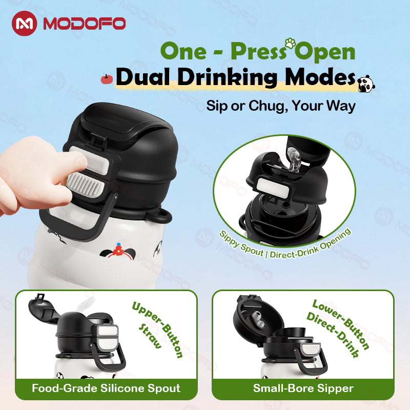 Tumbler Terisolasi Anak MODOFO Seri Panda 530ml dengan Sedotan | Botol Termos Stainless Steel