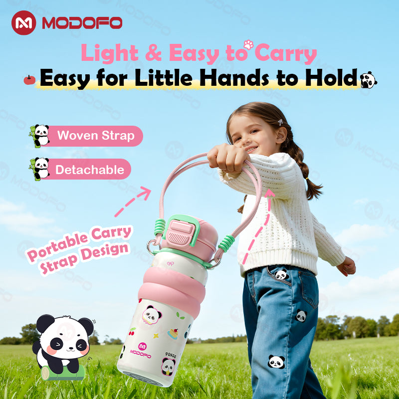 Tumbler Terisolasi Anak MODOFO Seri Panda 530ml dengan Sedotan | Botol Termos Stainless Steel