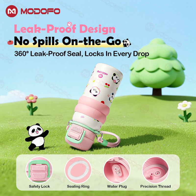 Tumbler Terisolasi Anak MODOFO Seri Panda 530ml dengan Sedotan | Botol Termos Stainless Steel