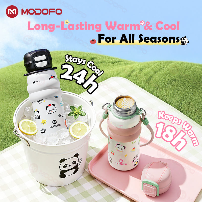 Tumbler Terisolasi Anak MODOFO Seri Panda 530ml dengan Sedotan | Botol Termos Stainless Steel