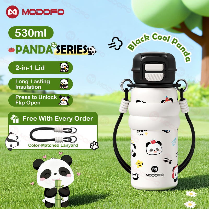 Tumbler Terisolasi Anak MODOFO Seri Panda 530ml dengan Sedotan | Botol Termos Stainless Steel