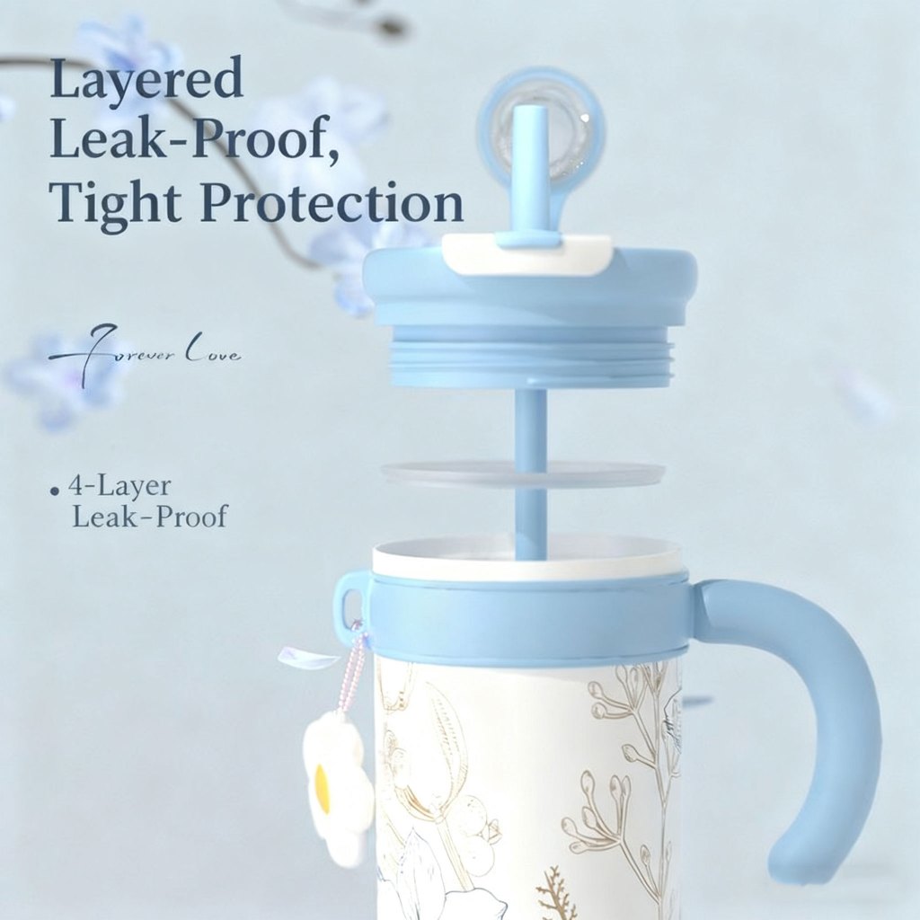 MODOFO 1200ml Ceramic Insulated Water Bottle | Tea Infuser + Straw Multi-functional Sports Water Bottle