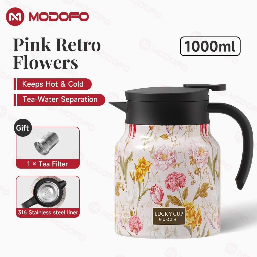 MODOFO 316 Stainless Steel Thermos Teapot | 1 L Thermal Coffee Pot for Hot and Cold Drinks