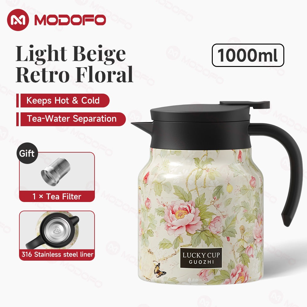 MODOFO 316 Stainless Steel Thermos Teapot | 1 L Thermal Coffee Pot for Hot and Cold Drinks